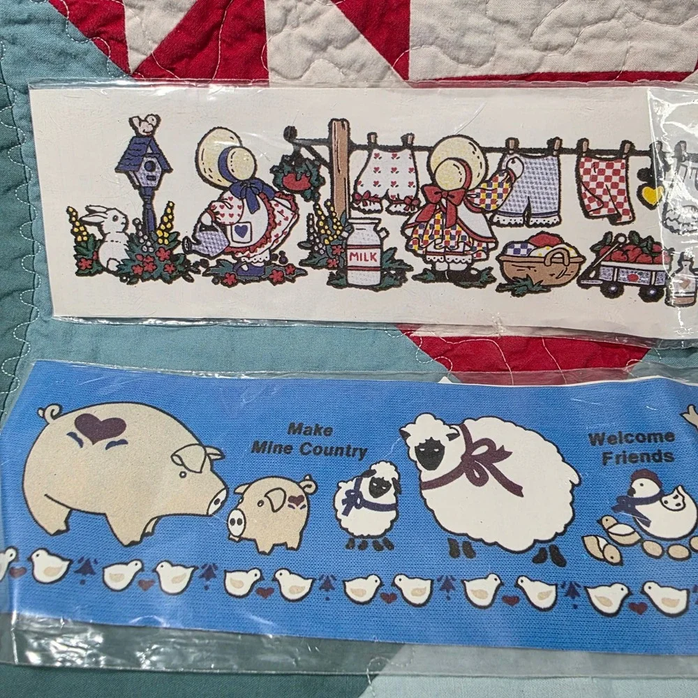 Trans-Easy Iron-Ons Country Farm Animal Sunbonnet Sue Transfers Blue White Multi